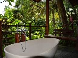 Luxuriöse Zimmerausstattung - Wieso nicht mal ein Bad in freier Natur erleben, umgeben von tropischer Natur.
